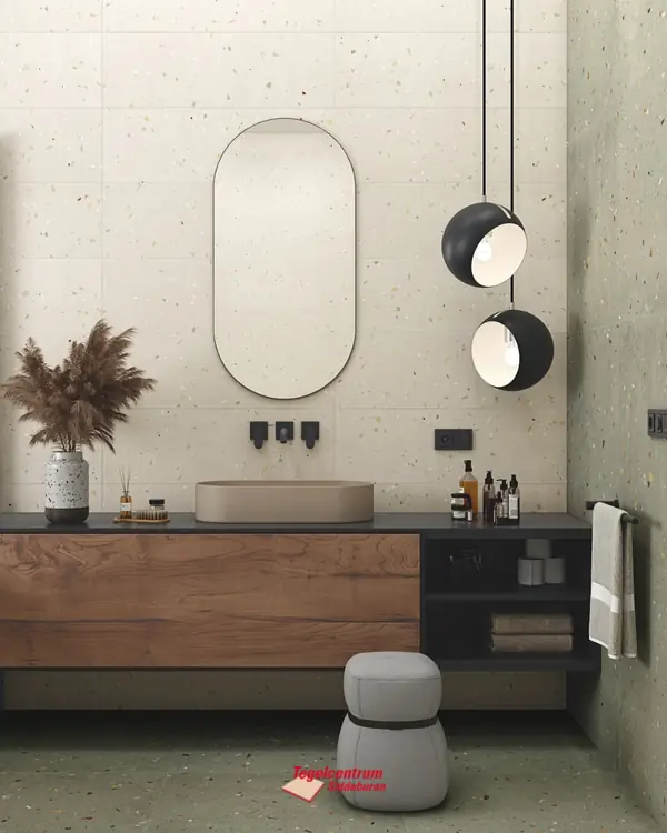 Moderne badkamer met terrazzo tegels